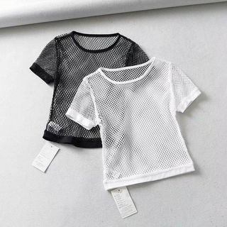 white mesh crop top short sleeve