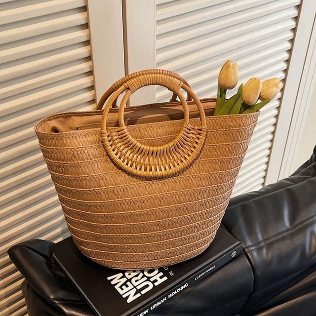 KOCORE-Plain Straw Tote Bag
