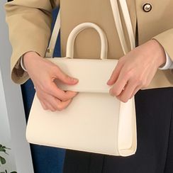 FROMBEGINNING - Pleather Flap Satchel FROMBEGINNING - Pleather Flap Satchel
