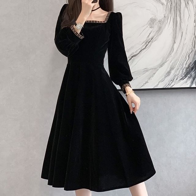 a line petite formal dresses Lace Print on the Chest A-line Dress – Ohmollydress main image 1