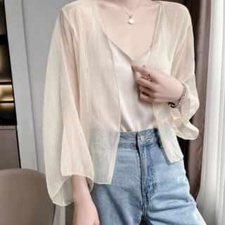 Happo-34-Sleeve Plain Open Front Light Jacket