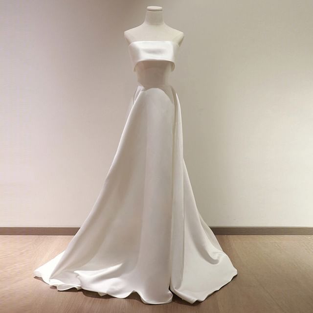 DreesHouse-Strapless Plain A-Line Wedding Gown