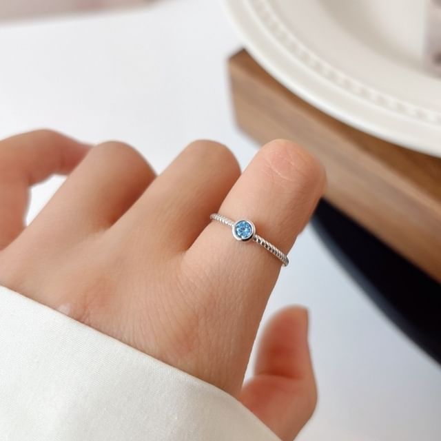 Forainer-Rhinestone Sterling Silver Open Ring
