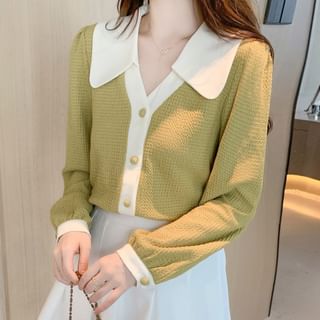 Dragan Pulse-V-Neck Two Tone Blouse