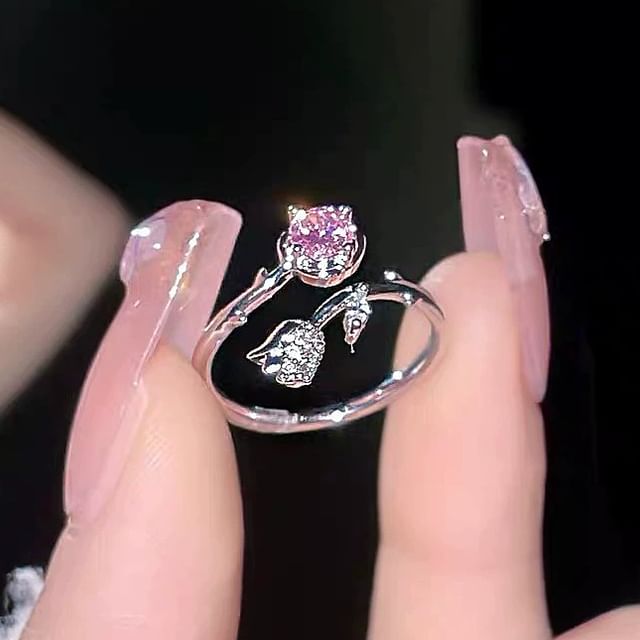 Tinseltown - Flower Rhinestone Open Ring | YesStyle
