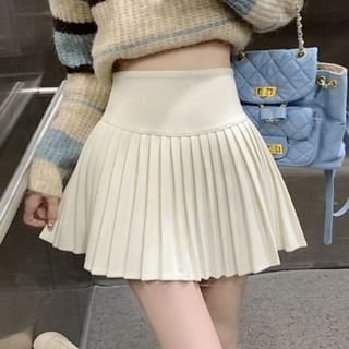 Sisyphi-High Rise Plain Pleated Mini A-Line Skirt