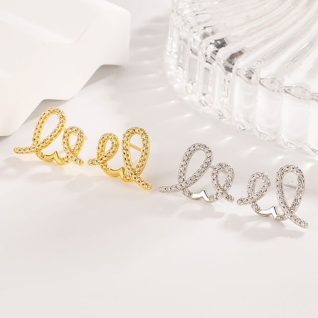 Forainer-Swirl Rhinestone Alloy Stud Earring