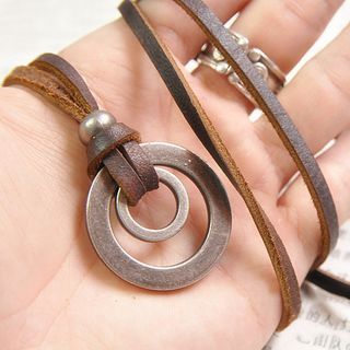 BABLIBU-Hoop Alloy Pendant Genuine Leather Necklace