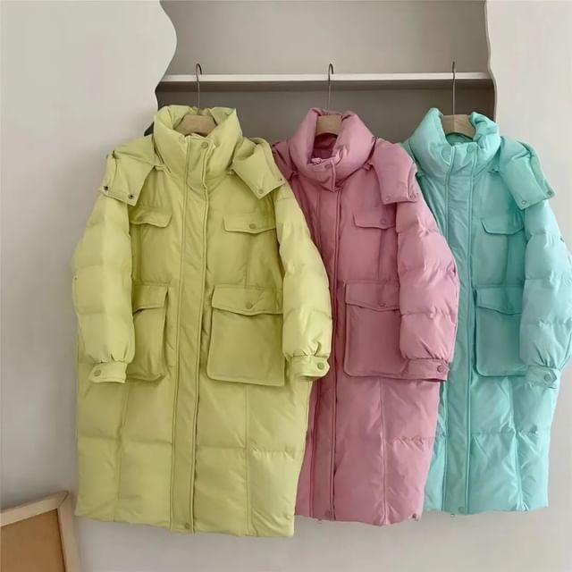 Sienne-Hooded Plaid Puffer Coat