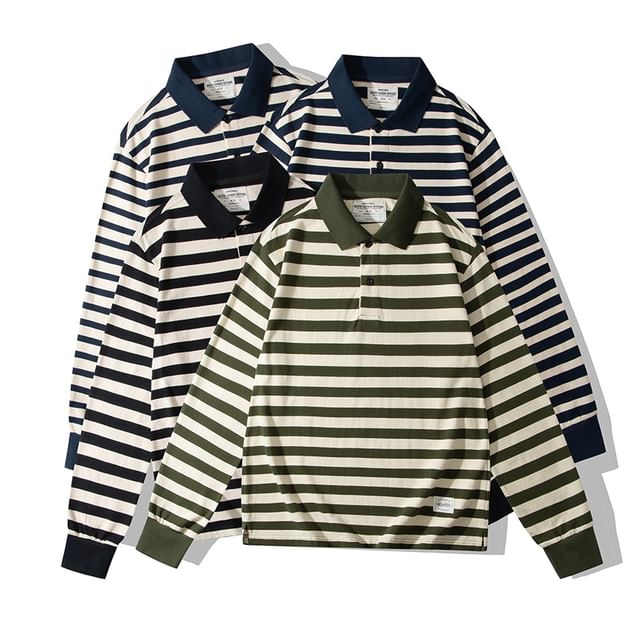 【Raucohouse】Shade collared stripe long sleeve Shade collared stripe long sleeve - Raucohouse | 60% - Asian