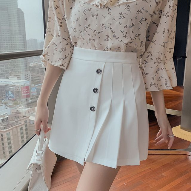 Everose-Asymmetrical Pleated Mini A-Line Skirt