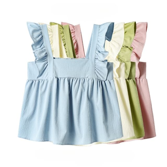 Lady Jean-Ruffle Sleeveless Square Neck Plain Flowy Cami Top