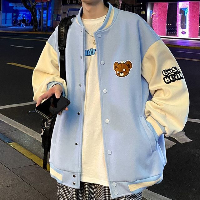 Bear Embroidered Baseball Jacket