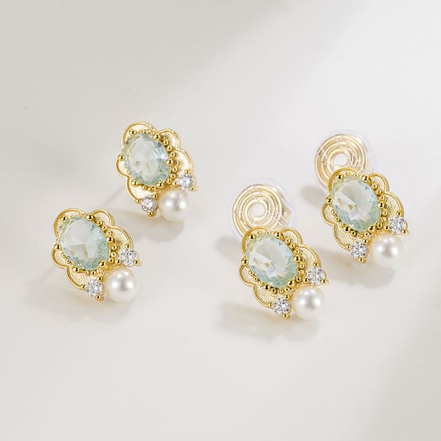 Forainer-Rhinestone Faux Pearl Alloy Stud Earring