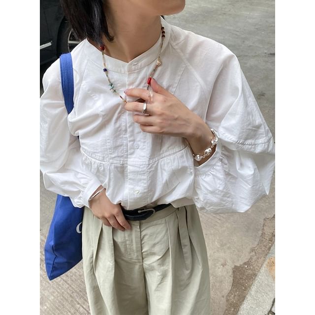 Alfie-Puff-Sleeve Plain Oversized Shirt