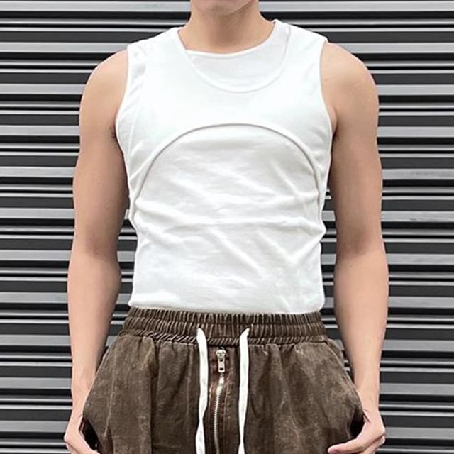 GRAYCIOUS-Mock Two-Piece Crew Neck Plain Tank Top