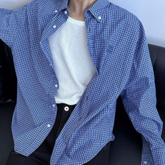 GRAYCIOUS-Long Sleeve Collared Plaid Button Down Shirt