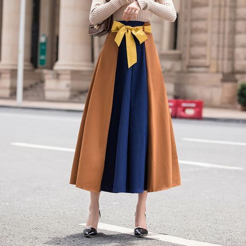 Hazie Two Tone A Line Midi Skirt YesStyle