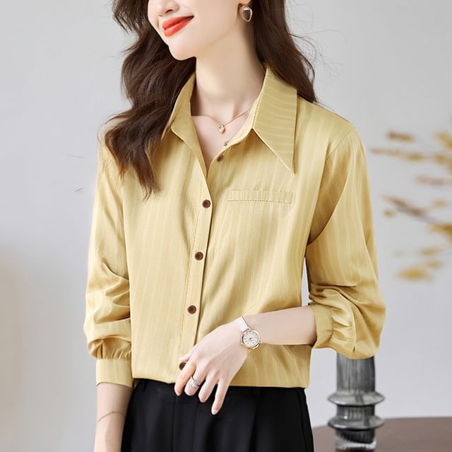 Dragan Pulse-Long Sleeve Collared Striped Shirt