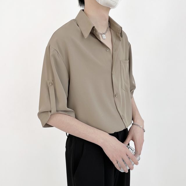 DragonRoad-Elbow-Sleeve Plain Shirt