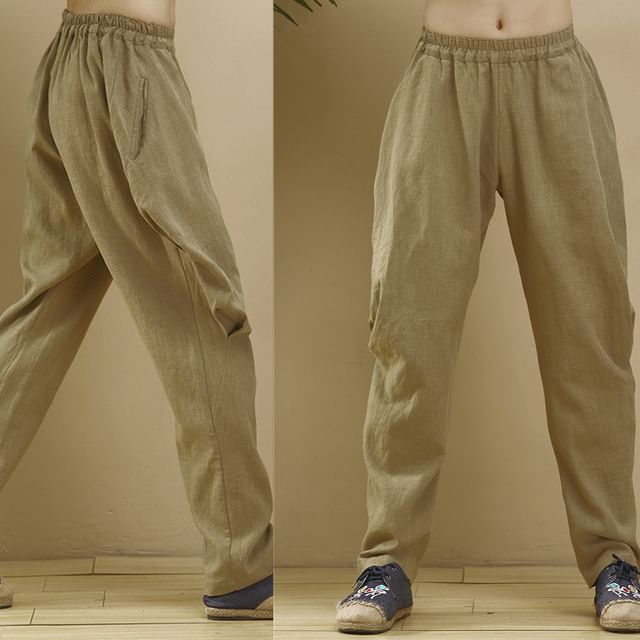 Sparrow Farm-Elastic Waist Plain Tapered Pants