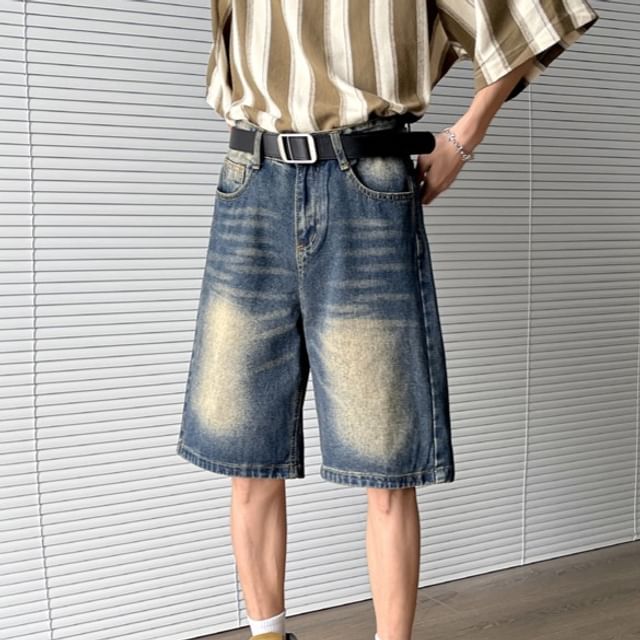 Filmas-Mid Rise Washed Denim Shorts
