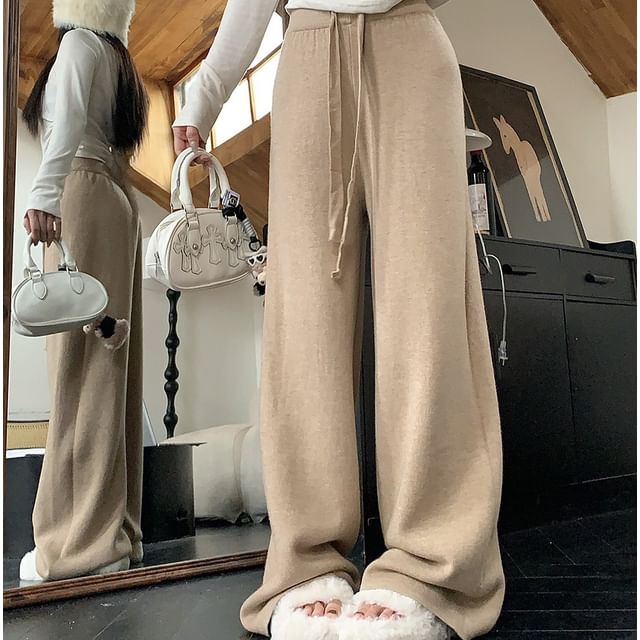 Trendycas-Drawstring Waist Fleece-Lined Loose Fit Pants