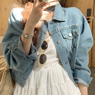 Jesong-Collared Washed Button Denim Jacket