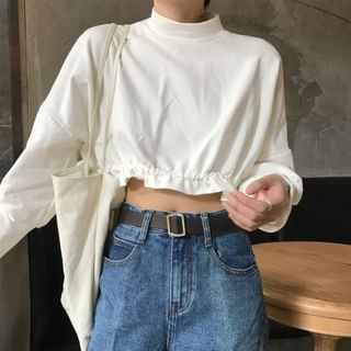 500 STUDIO-Crop Drawstring Sweatshirt