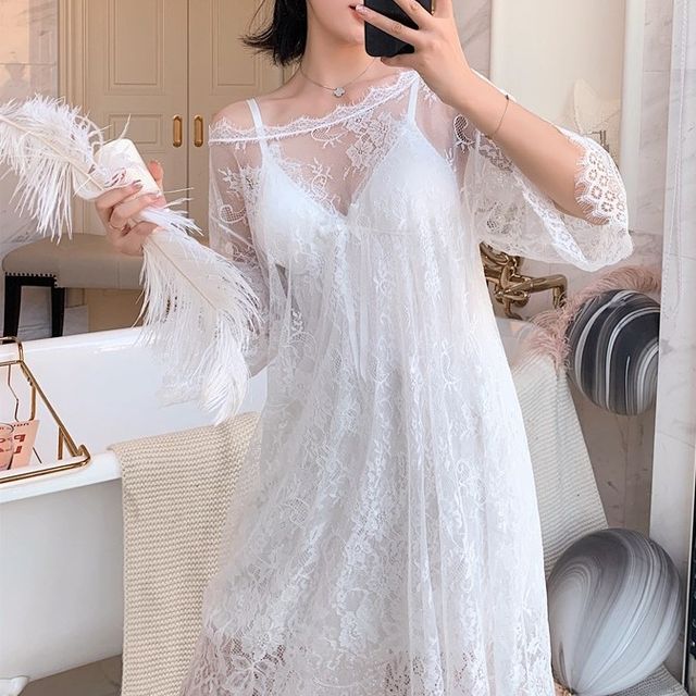 Almilo Pajama Set Lace Dress + Chemise YesStyle