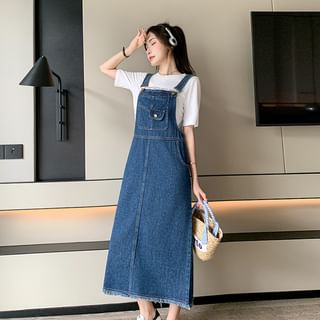 Frigga Washed Denim Midi Pinafore Dress Sale