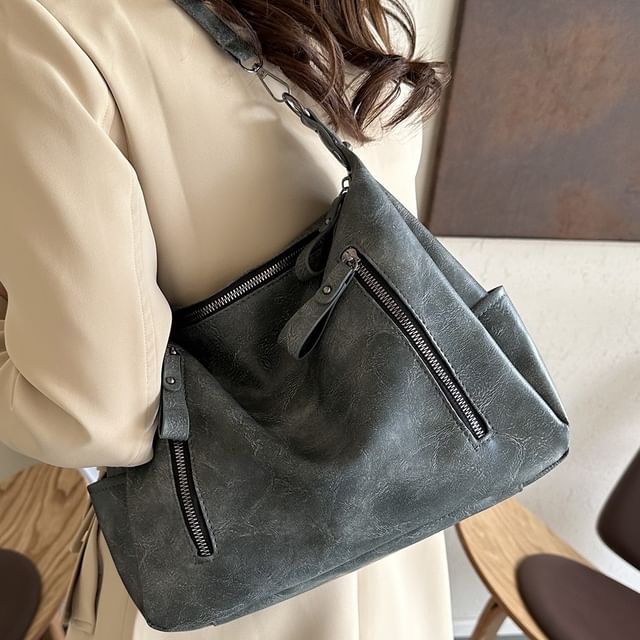 Indenis-Plain Faux Leather Tote Bag