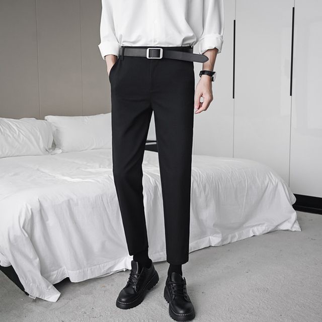 Lefitt-High Waist Plain Cropped Tapered Pants Various Designs