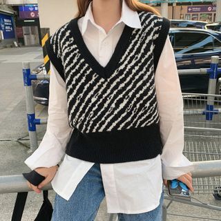 - Zebra Print Knit Vest | YesStyle