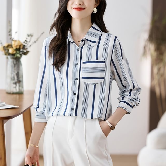 Dragan Pulse-Long-Sleeve Striped Button-Up Shirt