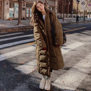 ジャケット・アウター aere hooded nylon padded coat Tzarkozy - Plain Hooded Midi Padded Coat | YesStyle