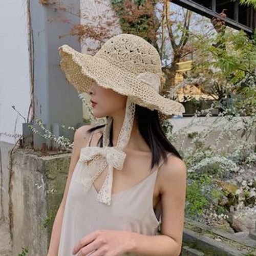 straw lace bow hat