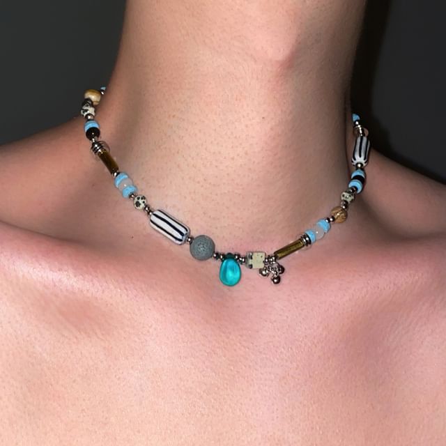 Lilafey-Gemstone Bead Alloy Choker Bracelet