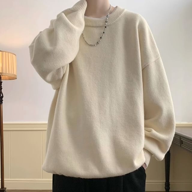 Blueforce-Crew Neck Drop Shoulder Plain Oversized Sweater