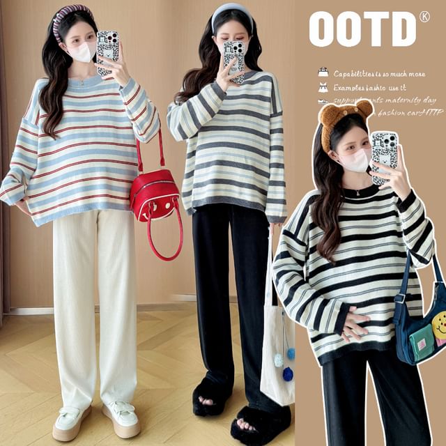 NEUF-Maternity Crewneck Striped Sweater