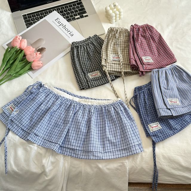 Rosesand-Plaid Layered Wrap Skirt