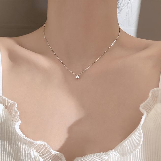 Gaya-Rhinestone Pendant Sterling Silver Necklace