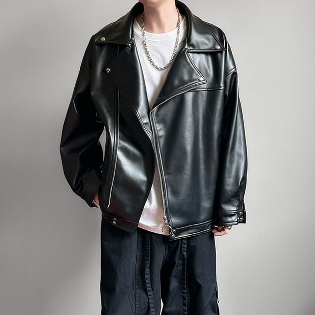 Bay Go Mall-Faux Leather Zip Jacket