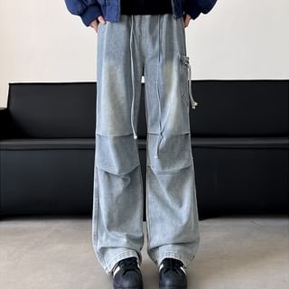 Plummie-Mid Rise Washed Wide Leg Cargo Jeans