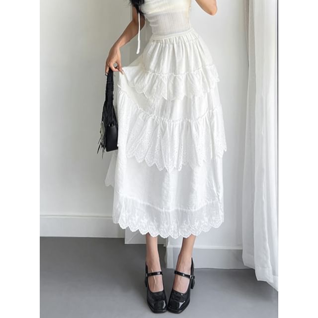 Maisee-Layered High-Waist A-Line Skirt