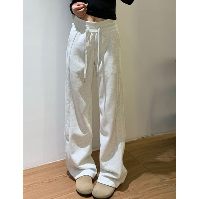evanesce-Drawstring Waist Plain Baggy Sweatpants