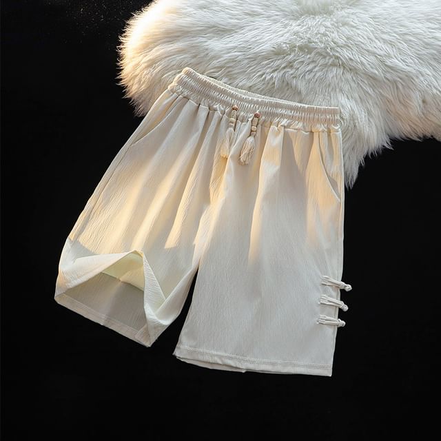 Fushet-Elastic Waist Plain Knot Detail Shorts