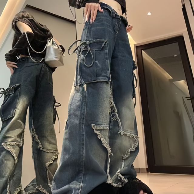 Jerolenea-Cargo-Jeans mit Fransen und niedriger Taille