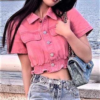 Short-Sleeve Cropped Denim Jacket 