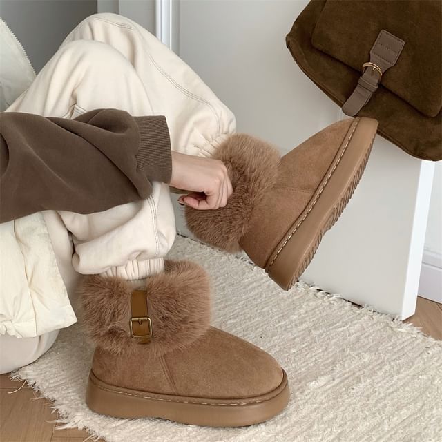 ZORI-Buckled Fluffy Trim Platform Short Boots